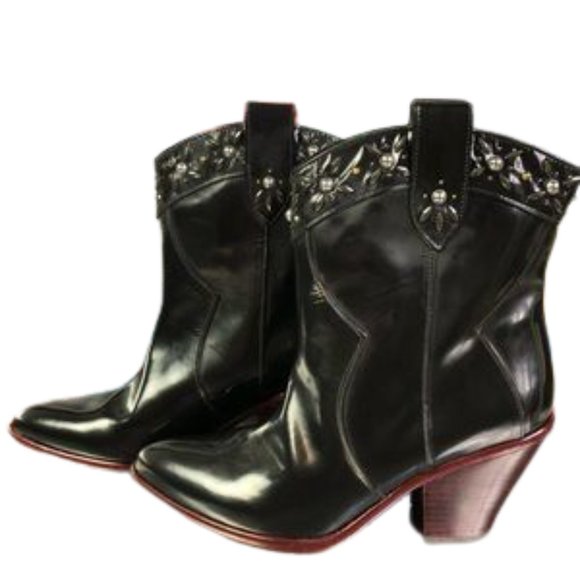 COACH  NWT Black leather Cowgirl boots Stylish 8.5 - Picture 1 of 10